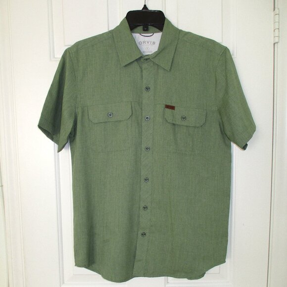 Orvis Mens S/S Lightweight Green Poly Twin Pocket Casual Shirt NWOT - Size Small - Picture 2 of 2